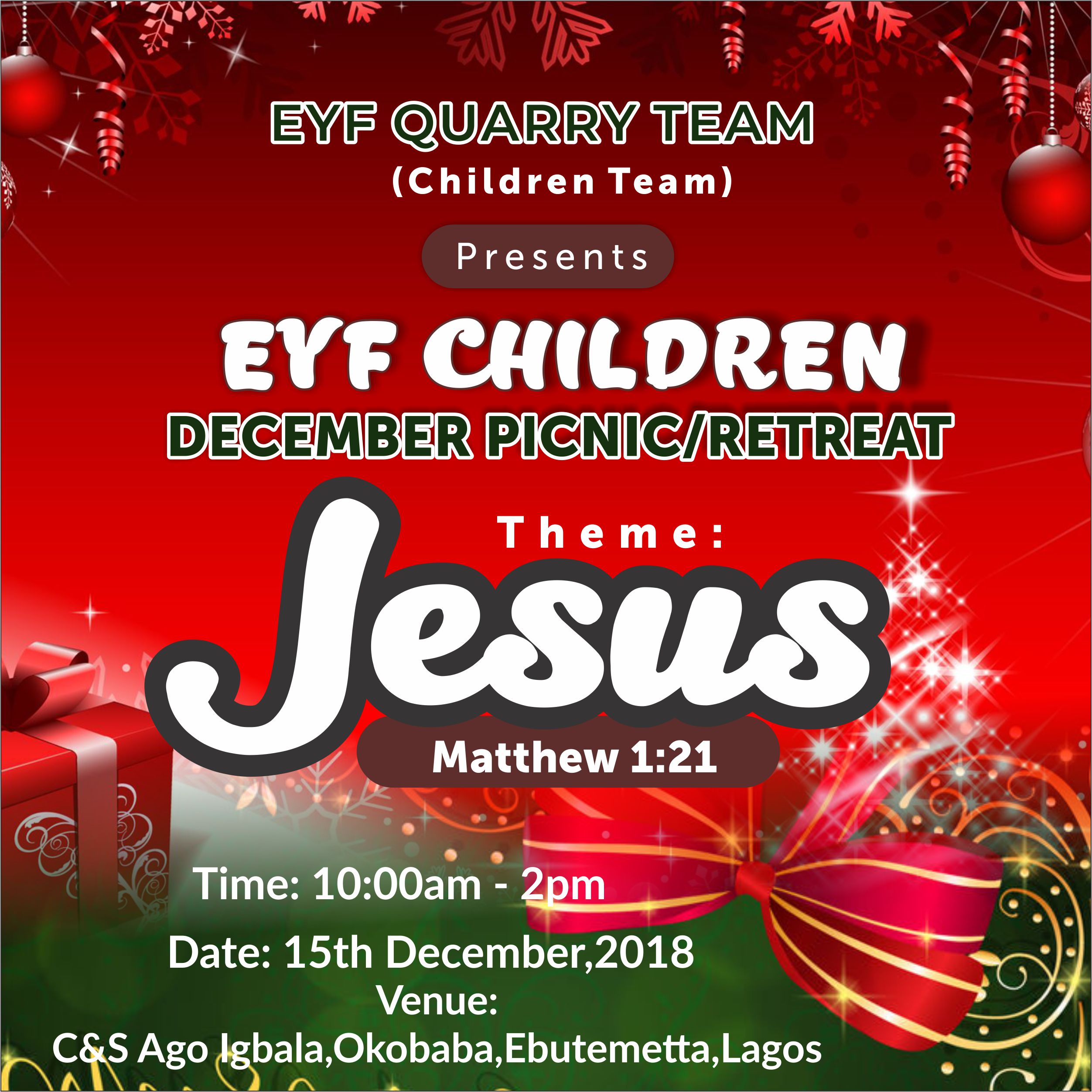 CHILDREN DECEMBER PICNIC/RETREAT