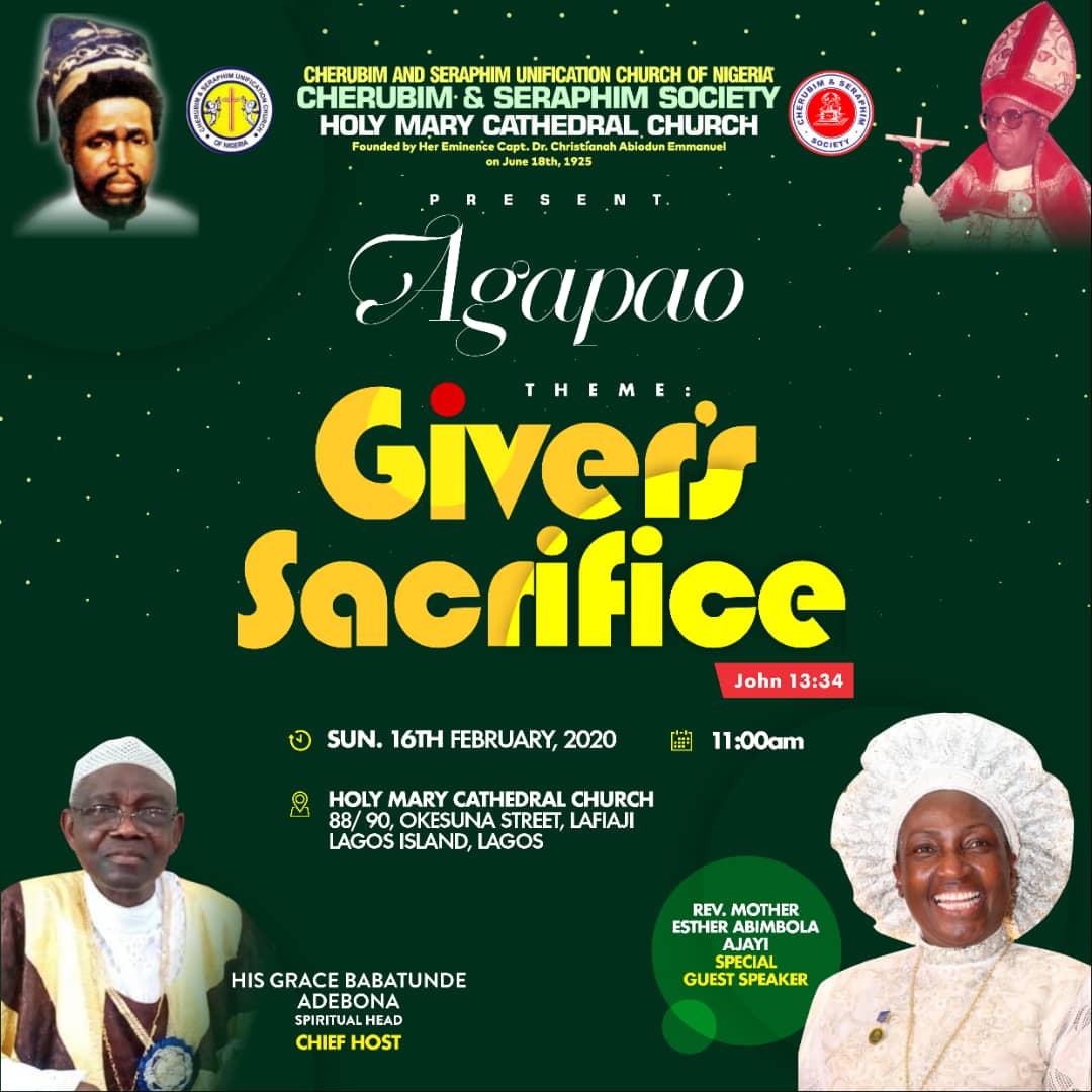 CHERUBIM & SERAPHIM SOCIETY, OKESUNA, TO MARK YEAR 2020 ST. VALENTINE'S DAY WITH AN EVENT TAGGED "AGAPAO"